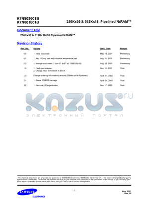 K7N801801B-QC16 datasheet - 256Kx36 & 512Kx18-Bit Pipelined NtRAM