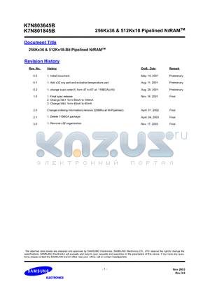 K7N801801B-QC16 datasheet - 256Kx36 & 512Kx18-Bit Pipelined NtRAMTM