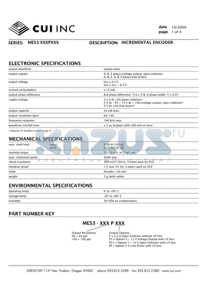 MES3-100PP datasheet - INCREMENTAL ENCODER