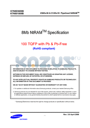 K7N801809B datasheet - 256Kx36 & 512Kx18 Pipelined NtRAM