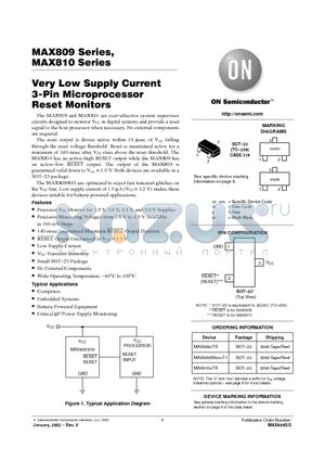 MAX810LTR datasheet - 3-Pin Microprocessor Reset Monitors
