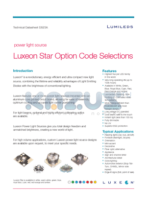 LXHL-ML1D-Q00 datasheet - power light source Luxeon Star Option Code Selections