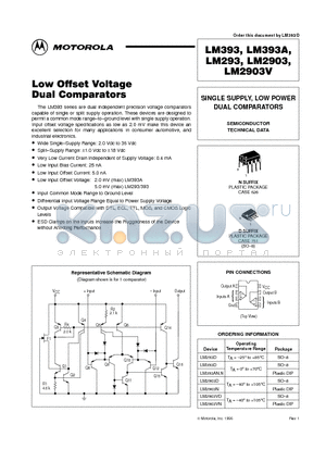 LM2903N datasheet - SINGLE SUPPLY, LOW POWER DUAL COMPARATORS