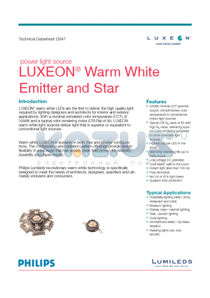 LXHL-NWG8 datasheet - power light source LUXEON^ Warm White Emitter and Star