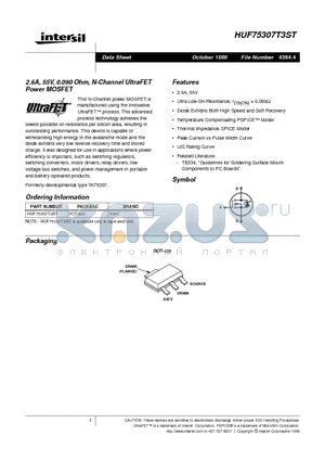 HUF75307T3ST datasheet - 2.6A, 55V, 0.090 Ohm, N-Channel UltraFET Power MOSFET
