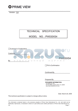 PW035XS4 datasheet - TECHNICAL SPECIFICATION