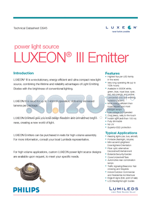 LXHL-PW09 datasheet - power light source LUXEON^ III Emitter