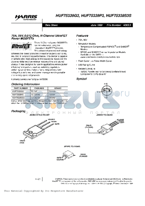 HUF75339S3S datasheet - 75A, 55V, 0.012 Ohm, N-Channel UltraFET Power MOSFETs