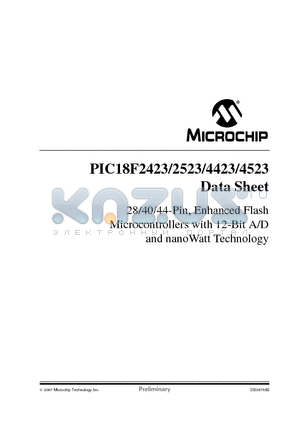 PIC18F4423-I/PT datasheet - 28/40/44-Pin, Enhanced Flash Microcontrollers with 12-Bit A/D and nanoWatt Technology