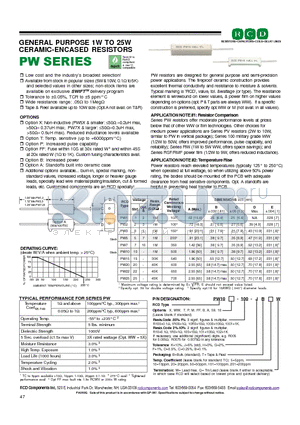PW10B-102 datasheet - GENERAL PURPOSE 1W TO 25W CERAMIC-ENCASED RESISTORS