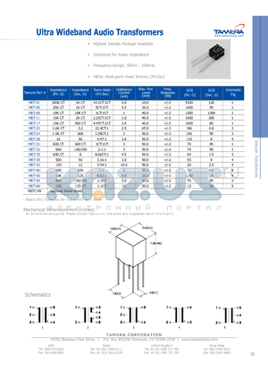 MET-09 datasheet - Ultra Wideband Audio Transformers