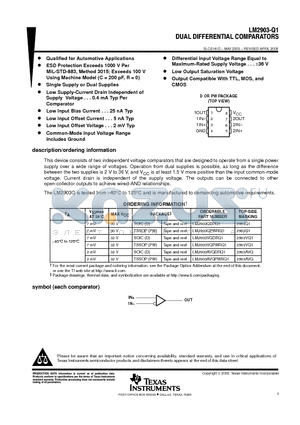 LM2903VQPWRQ1 datasheet - DUAL DIFFERENTIAL COMPARATORS