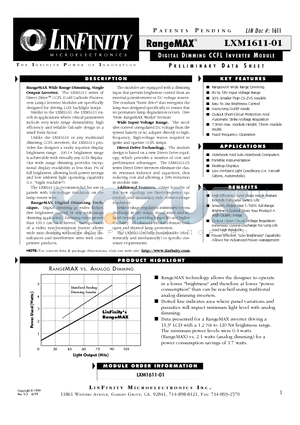 LXM1611-01 datasheet - DIGIT  DIMMING CCFL INVERTER MODULE