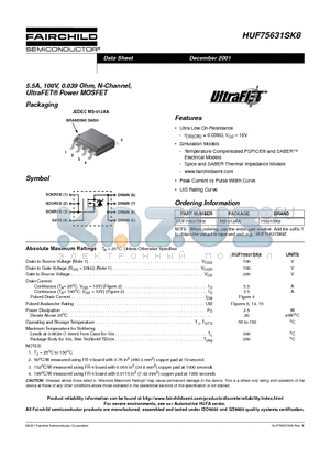 HUF75631SK8 datasheet - 5.5A, 100V, 0.039 Ohm, N-Channel, UltraFET Power MOSFET