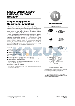 LM2904D datasheet - Single Supply Dual Operational Amplifiers