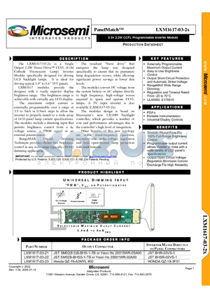 LXM1617-03-2X datasheet - 3.3V 2.2W CCFL Programmable Inverter Module