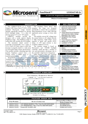 LXM1617-05-21 datasheet - 5V 2.2W CCFL Programmable Inverter Module