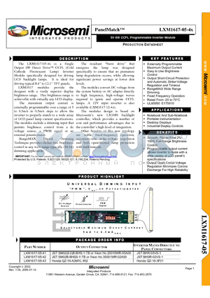 LXM1617-05-42 datasheet - 5V 4W CCFL Programmable Inverter Module