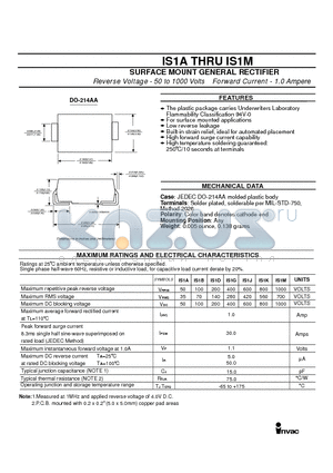 IS1D datasheet - Reverse Voltage - 50 to 1000 Volts Forward Current - 1.0 Ampere