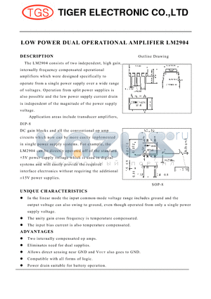 LM2904D datasheet - LOW POWER DUAL OPERATIONAL AMPLIFIER