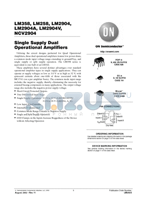 LM2904DR2 datasheet - DUAL DIFFERENTIAL INPUT OPERATIONAL AMPLIFIERS