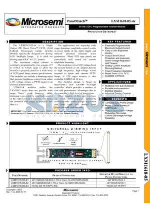LXM1618-05-42 datasheet - 5V 4W CCFL Programmable Inverter Module