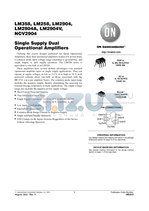 LM2904N datasheet - DUAL DIFFERENTIAL INPUT OPERATIONAL AMPLIFIERS