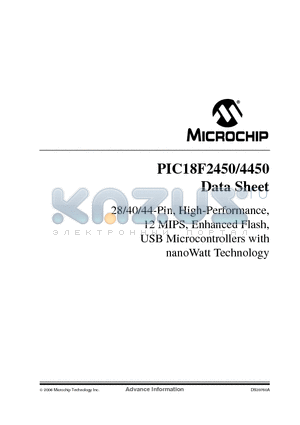 PIC18F4450-E/SOQTP datasheet - 28/40/44-Pin, High-Performance, 12 MIPS, Enhanced Flash, USB Microcontrollers with nanoWatt Technology