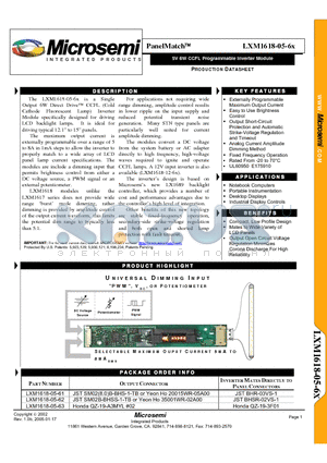 LXM1618-05-6X datasheet - 5V 6W CCFL Programmable Inverter Module