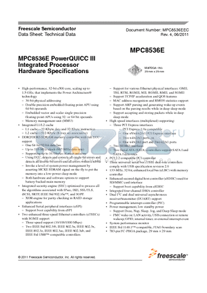 MPC8536E_11 datasheet - PowerQUICC III Integrated Processor Hardware Specifications