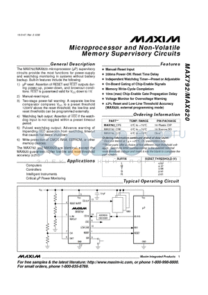 MAX820LEPE datasheet - Microprocessor and Non-Volatile Memory Supervisory Circuits