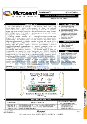 LXM1623-12-43 datasheet - 12V Dual 4W CCFL Programmable Inverter Module