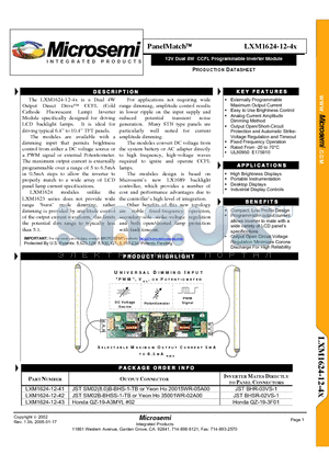 LXM1624-12-41 datasheet - 12V Dual 4W CCFL Programmable Inverter Module