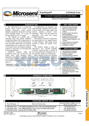 LXM1624-12-6X datasheet - 12V Dual 6W Programmable CCFL Inverter Module