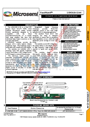 LXM1626-12-64 datasheet - 12V Dual 6W CCFL Programmable Inverter Module