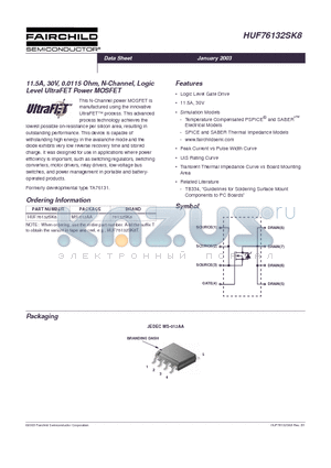 HUF76132SK8 datasheet - 11.5A, 30V, 0.0115 Ohm, N-Channel, Logic Level UltraFET Power MOSFET