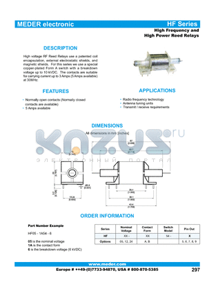 HF24-A54-5 datasheet - High Frequency and High Power Reed Relays
