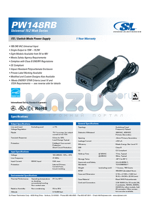 PW148RB1803X01 datasheet - Universal 19.2 Watt Series