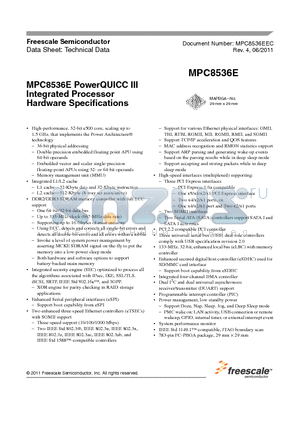 MPC8536E datasheet - PowerQUICC III Integrated Processor Hardware Specifications