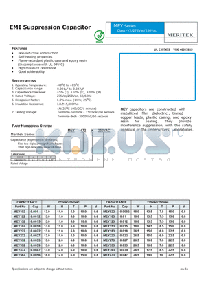 MEY datasheet - EMI Suppression Capacitor