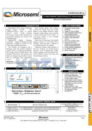 LXMG1612-05-XX datasheet - 5V Highly-Integrated, Digital Dimming CCFL Inverter Module