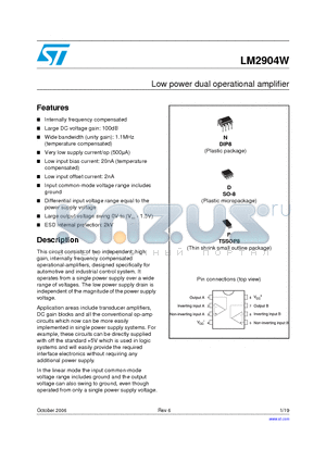 LM2904WD/WDT datasheet - Low power dual operational amplifier