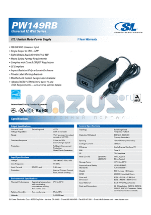 PW149RB18XXX01 datasheet - Universal 12 Watt Series