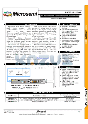 LXMG1612-12-01 datasheet - 12V Highly-Integrated, Digital Dimming CCFL Inverter Module