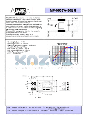 MF-0637A-50BR datasheet - This EMI / RFI filter features a very small mechanical package.