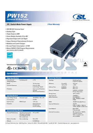 PW152 datasheet - Universal 50 Watt Series