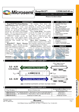 LXMG1615-03-XX datasheet - 3.6/5V 2W, DIGITAL DIMMING CCFL INVERTER MODULE