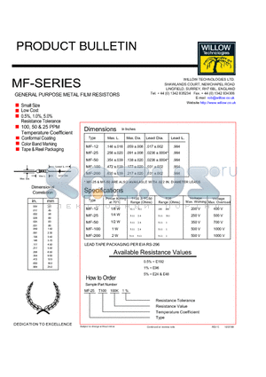 MF-100T100100K5 datasheet - GENERAL PURPOSE METAL FILM RESISTORS