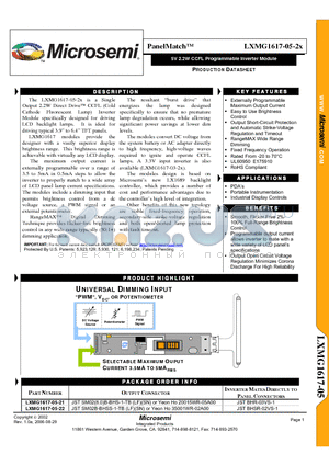 LXMG1617-05-2X datasheet - 5V 2.2W CCFL Programmable Inverter Module