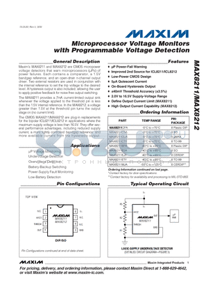 MAX8212MSA/PR datasheet - Microprocessor Voltage Monitors with Programmable Voltage Detection